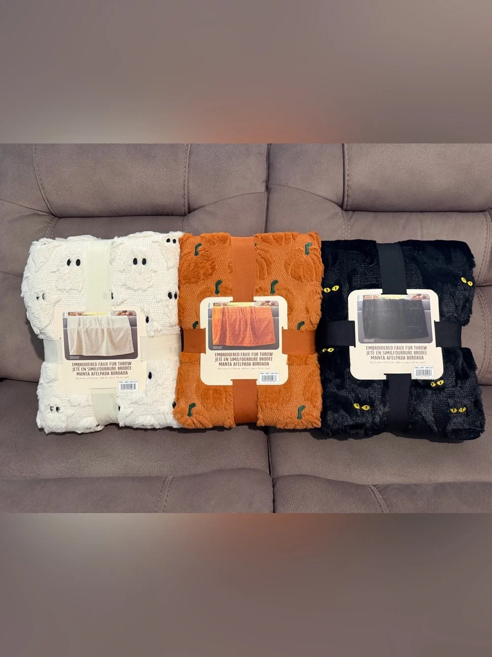 Embroidered Faux Fur Halloween Throw - set of three VIRAL ON TIK TOK/COSTCO